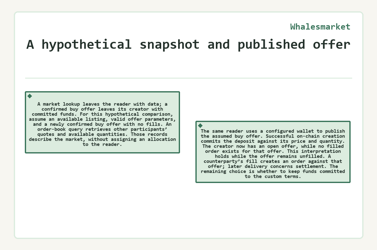 Whalesmarket: A hypothetical snapshot and published offer - diagram